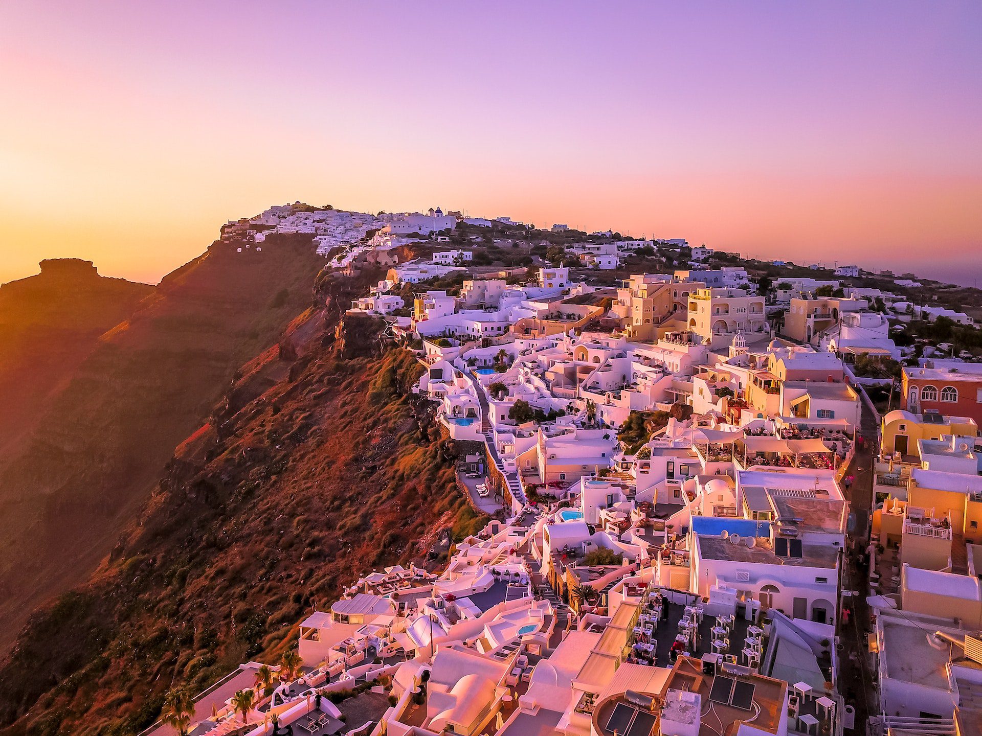 Beste uitzichten in Griekenland Roze zonsondergang Santorini