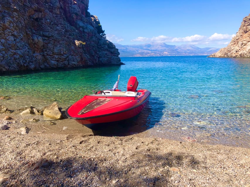 Red speedboat in Mirabello Bay